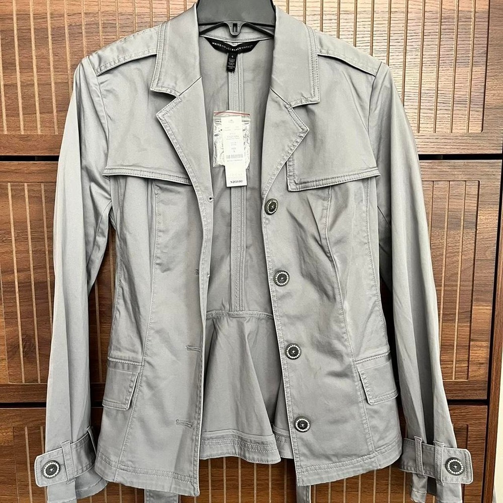 White House Black Market Casual Short Trench Coat Size 4 Chrome Gray NWT